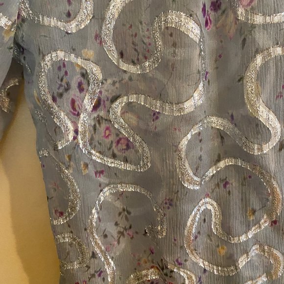 LoveShackFancy Erica Metallic Ruffled Silk Top in Silver Lake Blue Size Small - Picture 5 of 14